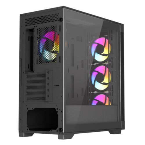 Vida Zephyr V2 Black ARGB Gaming Case w/ Glass Window, Micro ATX, 4x ARGB Fans, 6-Port PWM ARGB Fan Hub & Remote Control, Mesh Front