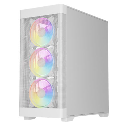 Vida Zephyr V2 White ARGB Gaming Case w/ Glass Window, Micro ATX, 4x ARGB Fans, 6-Port PWM ARGB Fan Hub & Remote Control, Mesh Front