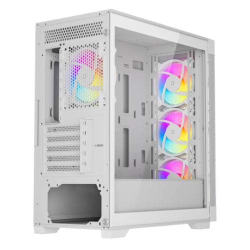 Vida Zephyr V2 White ARGB Gaming Case w/ Glass Window, Micro ATX, 4x ARGB Fans, 6-Port PWM ARGB Fan Hub & Remote Control, Mesh Front