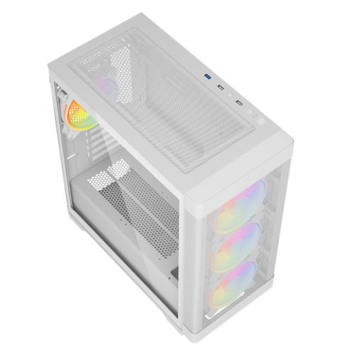 Vida Zephyr V2 White ARGB Gaming Case w/ Glass Window, Micro ATX, 4x ARGB Fans, 6-Port PWM ARGB Fan Hub & Remote Control, Mesh Front