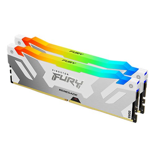 Kingston Fury Renegade RGB 64GB Kit (2 x 32GB), DDR5, 6400MHz, CL32, 1.4V, ECC, XMP 3.0, PMIC, DIMM Memory, White/Silver