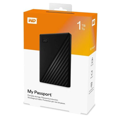 WD 1TB My Passport External Hard Drive, 2.5", USB 3.2 Gen1, Hardware Encryption, Backup Software, Black