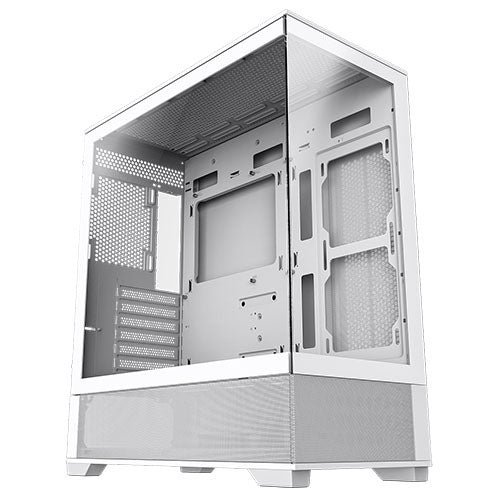 GameMax Vista ATX Gaming Case w/ Glass Side & Front, Mesh Panelling, No Fans inc., ARGB PWM Fan Hub, White