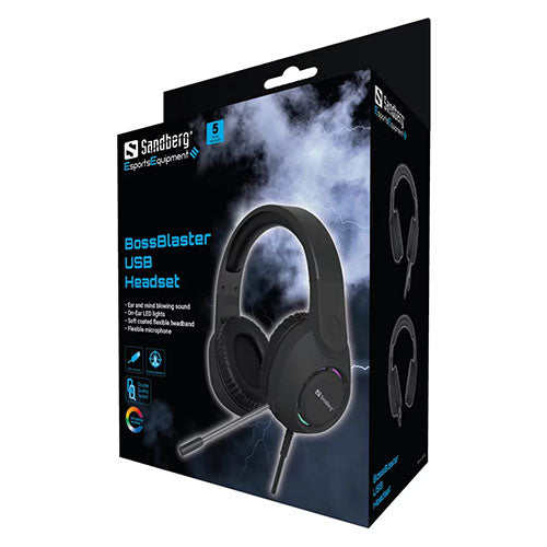 Sandberg BossBlaster USB Gaming Headset, Padded Headband, LED Lights, 5 Year Warranty