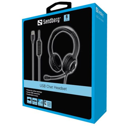 Sandberg (126-16) Chat Headset with Boom Mic, USB-A, 40mm Drivers,  In-Line Controls, 5 Year Warranty