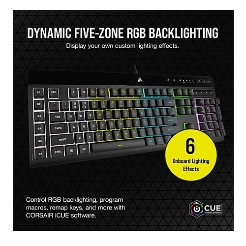 Corsair K55 RGB PRO Membrane Gaming Keyboard, USB, 5-Zone RGB, 12-Key Rollover, Anti-Ghosting, 6 Macros, IP42