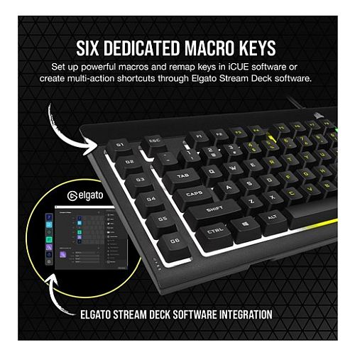 Corsair K55 RGB PRO Membrane Gaming Keyboard, USB, 5-Zone RGB, 12-Key Rollover, Anti-Ghosting, 6 Macros, IP42