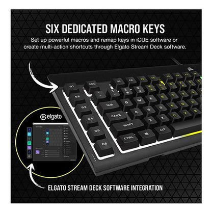 Corsair K55 RGB PRO Membrane Gaming Keyboard, USB, 5-Zone RGB, 12-Key Rollover, Anti-Ghosting, 6 Macros, IP42