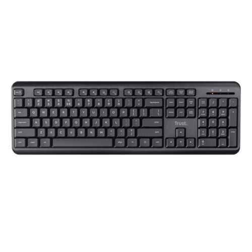 Trust TK-350 Wireless Membrane Keyboard, Spill-Proof, Silent Keys, Media Keys, Black