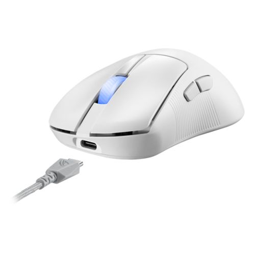 Asus ROG Keris II Ace Wireless Lightweight Gaming Mouse, Wired/Wireless/Btooth, AimPoint Pro Sensor, Polling Rate Booster, 42000 DPI, RGB, White