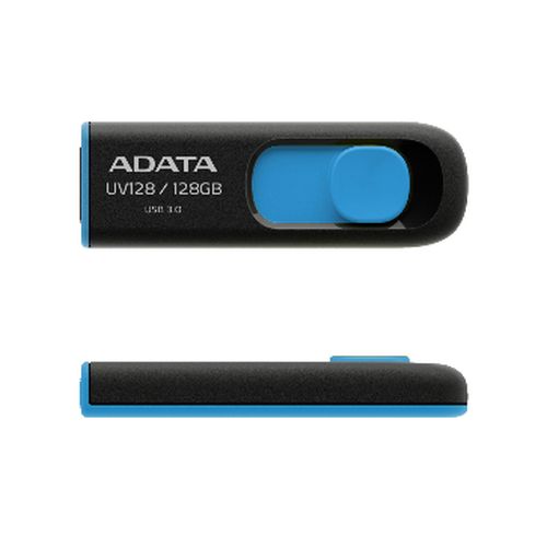 ADATA 128GB UV128 USB 3.0 Memory Pen, Retractable, Capless, Black & Blue