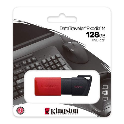 Kingston 128GB DataTraveler Exodia M USB 3.2 Gen1 Memory Pen, Moving Cap, Key Ring