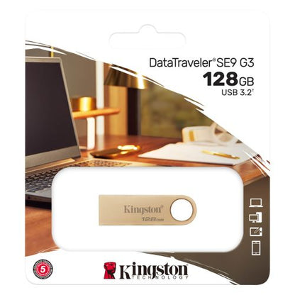 Kingston 128GB DataTraveler SE9 G3 Memory Pen, USB 3.2 Gen1 Type-A, Metal Gold Casing