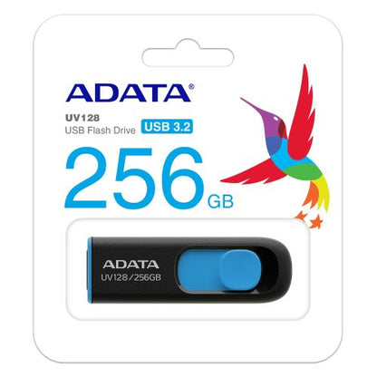 ADATA 256GB UV128 USB 3.0 Memory Pen, Retractable, Capless, Black & Blue