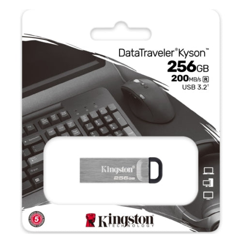 Kingston 256GB DataTraveler Kyson USB 3.2 Gen1 Memory Pen, Metal Capless Design, R/W 200/60 MB/s