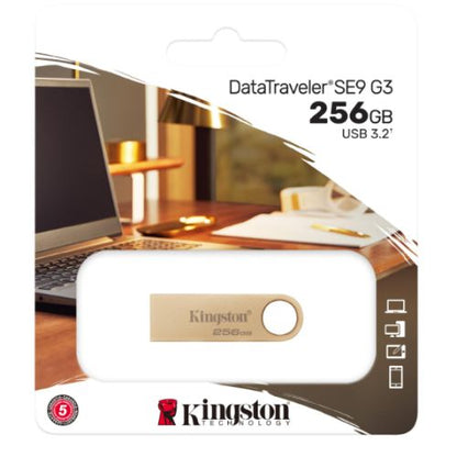 Kingston 256GB DataTraveler SE9 G3 Memory Pen, USB 3.2 Gen1 Type-A, Metal Gold Casing