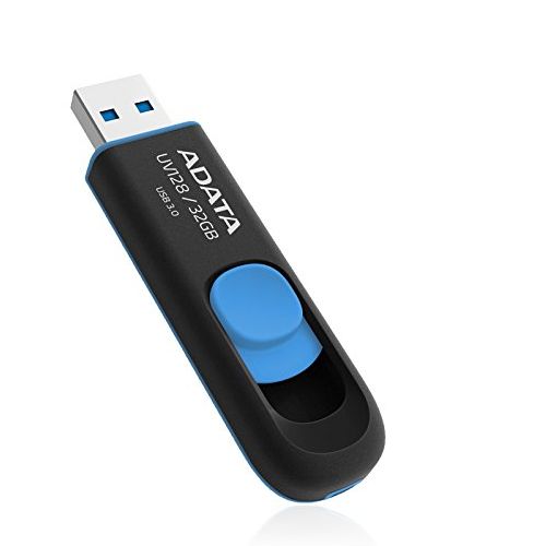 ADATA 32GB UV128 USB 3.0 Memory Pen, Retractable, Capless, Black & Blue