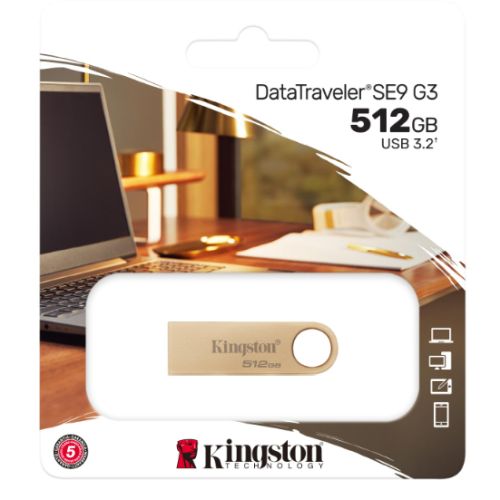 Kingston 512GB DataTraveler SE9 G3 Memory Pen, USB 3.2 Gen1 Type-A, Metal Gold Casing