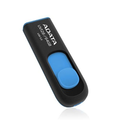 ADATA 64GB UV128 USB 3.0 Memory Pen, Retractable, Capless, Black & Blue