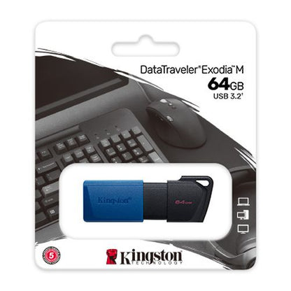 Kingston 64GB DataTraveler Exodia M USB 3.2 Gen1 Memory Pen, Moving Cap, Key Ring