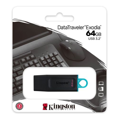 Kingston 64GB DataTraveler Exodia USB 3.2 Gen1 Memory Pen, Cap, Key Ring