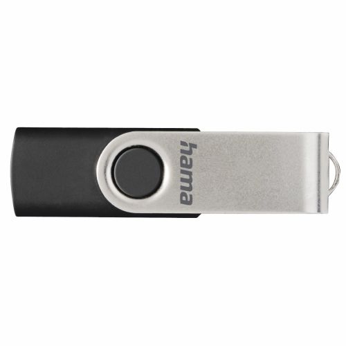 Hama Rotate 128GB USB 2.0 Memory Pen, Rotating Cap, Keyring, Black/Silver