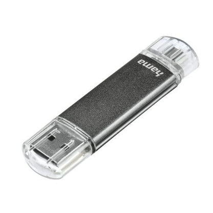 Hama Laeta Twin 128GB USB 2.0/Micro USB Memory Pen, OTG, Aluminium Casing, Grey