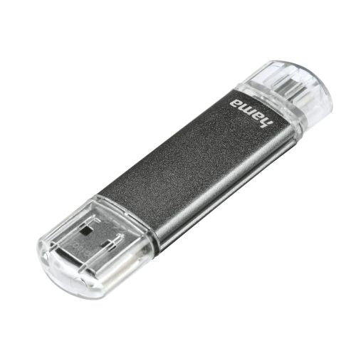 Hama Laeta Twin 16GB USB 2.0/Micro USB Memory Pen, OTG, Aluminium Casing, Grey