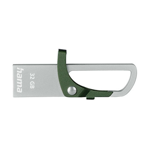 Hama Hook-Style 32GB USB 2.0 Memory Pen, Metal Housing, Green Snap Hook