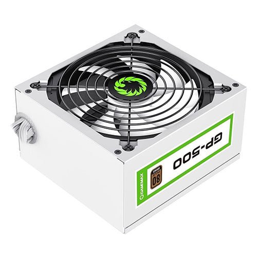 GameMax 500W GP500 PSU, Fully Wired, 14cm Fan, 80+ Bronze, Power Lead Not Included, White