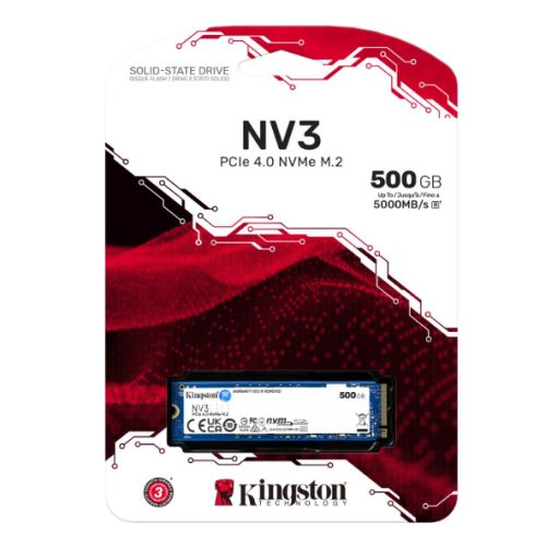 Kingston 500GB NV3 M.2 NVMe Gen4 SSD, M.2 2280, PCIe4, R/W  5000/3000 MB/s