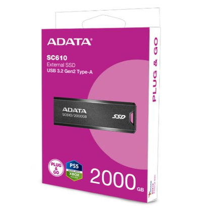 Adata SC610 2TB Pocket Size External SSD, USB 3.2 Gen2 Type-A, Capless Retractable Design, Key Ring