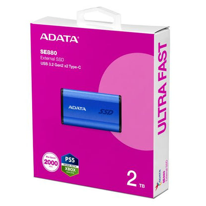 Adata SE880 2TB Pocket Size External SSD, USB 3.2 Gen2 Type-C/Type-A, Blue