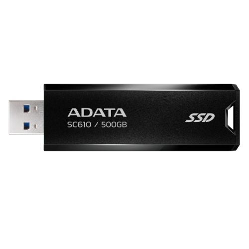 Adata SC610 500GB Pocket Size External SSD, USB 3.2 Gen2 Type-A, Capless Retractable Design, Key Ring