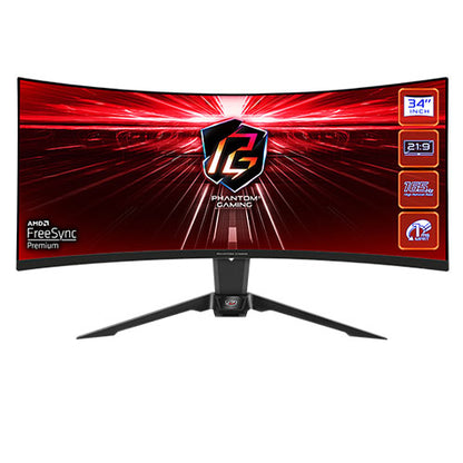 Asrock 34" Phantom Gaming WQHD Curved Gaming Monitor (PG34WQ15R3A), 3440 x 1440, 1ms, 2 HDMI, DP, 165Hz, HDR 400, Wi-Fi Antenna, Mini-OLED Screen, RGB, VESA