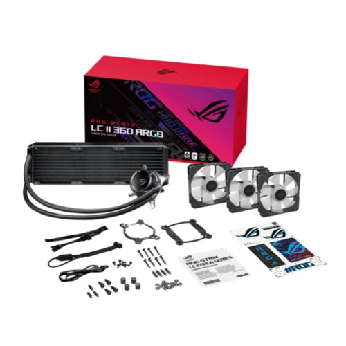 Asus ROG STRIX LC II 360 ARGB Liquid CPU Cooler, 360mm, 7th Gen Asetek Pump, 3 x ARGB PWM Fans & ARGB Pump Cover