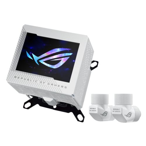 Asus ROG Ryujin III WB White Edition CPU Water Block, Full-Colour 3.5" LCD Customisable Screen, Embedded VRM Fan