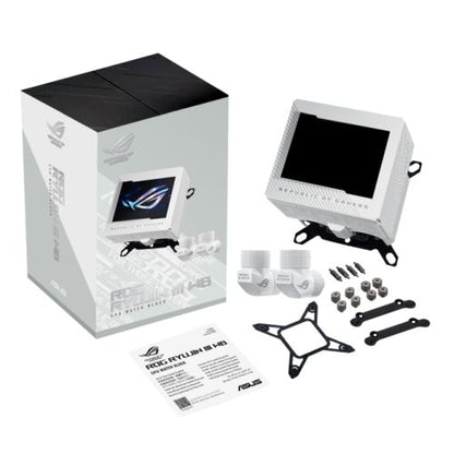 Asus ROG Ryujin III WB White Edition CPU Water Block, Full-Colour 3.5" LCD Customisable Screen, Embedded VRM Fan