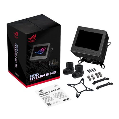 Asus ROG Ryujin III WB CPU Water Block, Full-Colour 3.5" LCD Customisable Screen, Embedded VRM Fan, Black