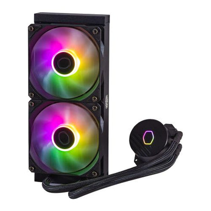 Cooler Master MasterLiquid 240L Core ARGB 240mm Liquid CPU Cooler, 2x ARGB PWM Fans, RGB Pump Head, Black