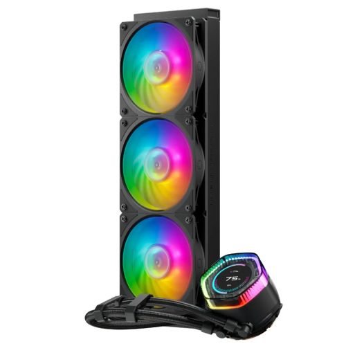 Cooler Master MasterLiquid 360 ION ARGB Liquid CPU Cooler, 360mm, Dual Chamber Design, 3 x Mobius ARGB Fans, Customisable LCD Display,   Black