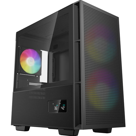 DeepCool CH360 Digital Gaming Case Black Mid Tower with Tempered Glass Side Window Panel, Advanced Cooling, USB 3.0/USB-C Ports, Pre-Installed Fans, Micro ATX/Mini-ITX